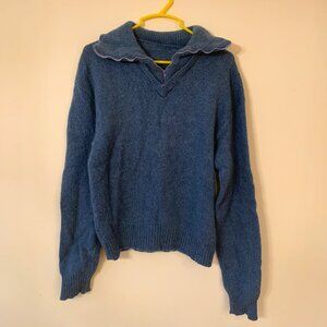 Women's Blue Quarter Zip Sweater Jumper GUC